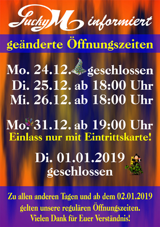 Unsere Öffnungszeiten zum Jahreswechsel 2018/2019