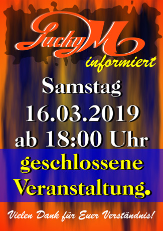 Wegen einer geschlossenen Veranstaltung haben wir leider ab 18:00 Uhr geschlossen.